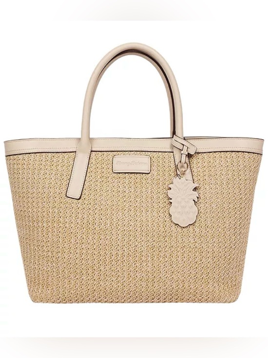 Tommy Bahama Handbags - Tommy Bahama Raffia and PU Large Logo Tote with pineapple 🍍 charm-NWT